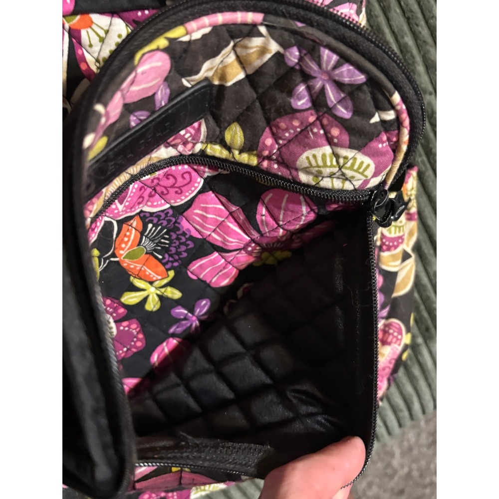 Vera Bradley Campus Backpack Womens Large Black Pink Floral Quilted Cotton Bag - Picture 2 of 4